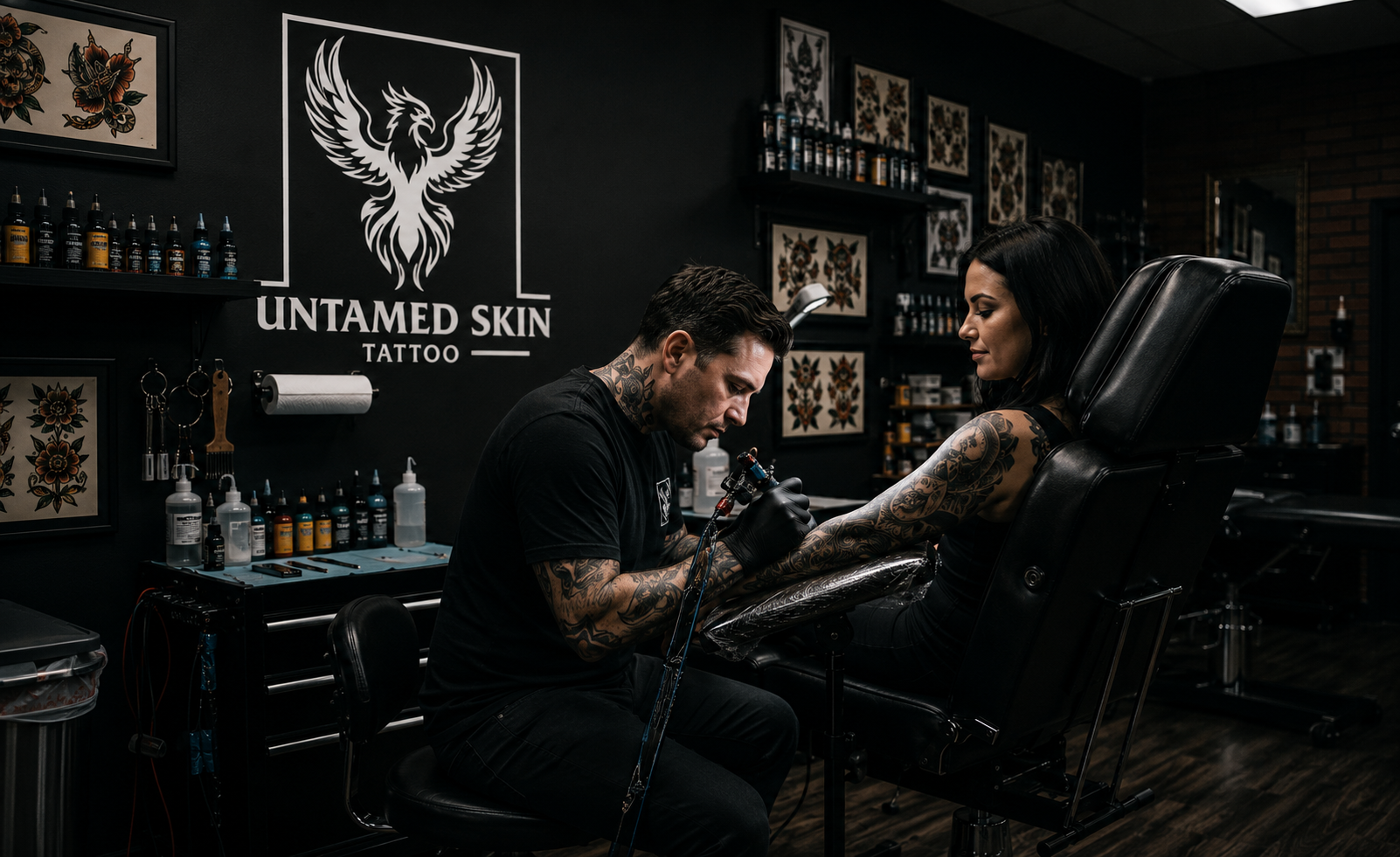 Tattoo artist working on a client at Untamed Skin Tattoo